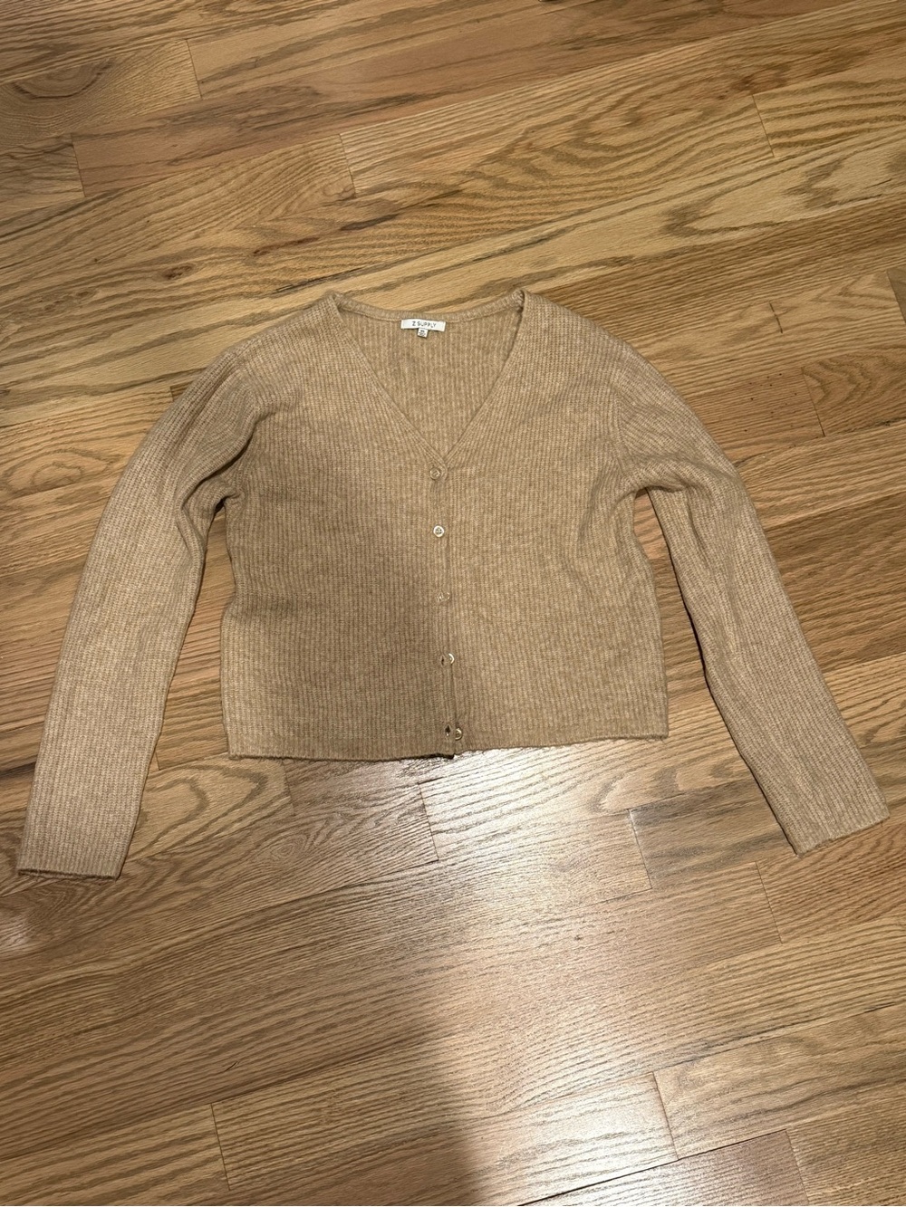 Zsupply Women's Beige Ribbed V-Neck Cardigan